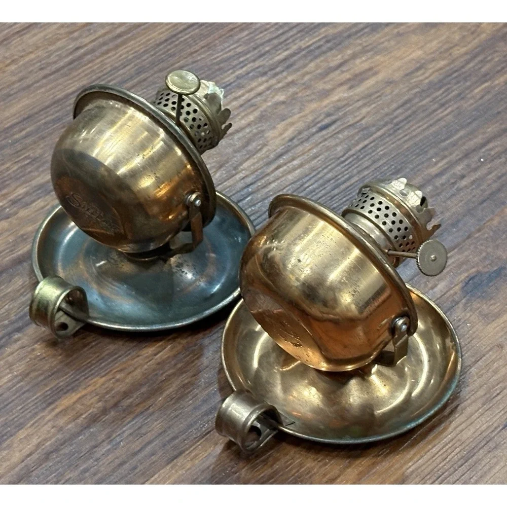 Vintage Stellar Kerosene Oil Copper Wick Lamp Walking Light Hong Kong 2Set READ!